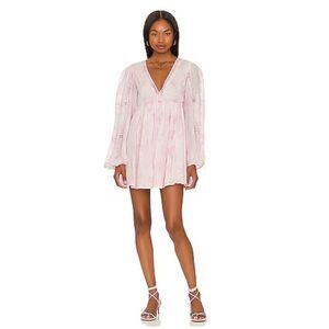 Tularosa Jordan Mini Dress Tie Dye Cotton Eyelet Baby Doll Revolve Mini Sz M NWT